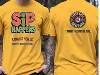 Personalised Country Weekender Unisex Tee — yellow tee, front and back view
