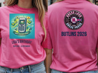 Personalised Back to 2000s Big Weekender Tee — azalea tee, front and back view