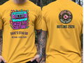 Personalised 90s Reloaded Big Weekender Tee — yellow tee, front and back view