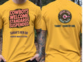 Personalised Country Weekender Unisex Tee — yellow tee, front and back view