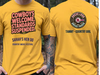 Personalised Country Weekender Unisex Tee — yellow tee, front and back view