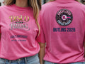 Personalised We Love the 70s Big Weekender Tee — azalea tee, front and back view
