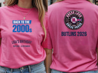 Personalised Back to 2000s Big Weekender Tee — azalea tee, front and back view