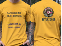 Personalised We Love Ibiza Big Weekender Tee — yellow tee, front and back view