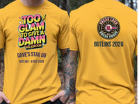 Personalised 90s Reloaded Big Weekender Tee — yellow tee, front and back view