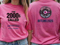 Personalised Back to 2000s Big Weekender Tee — azalea tee, front and back view