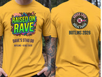 Personalised 90s Reloaded Big Weekender Tee — yellow tee, front and back view