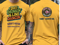 Personalised Country Weekender Unisex Tee — yellow tee, front and back view