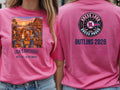 Personalised We Love the 70s Big Weekender Tee — azalea tee, front and back view