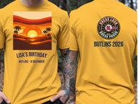 Personalised We Love the 70s Big Weekender Tee — yellow tee, front and back view