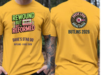 Personalised 90s Reloaded Big Weekender Tee — yellow tee, front and back view