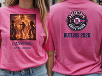 Personalised We Love the 70s Big Weekender Tee — azalea tee, front and back view