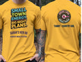 Personalised Country Weekender Unisex Tee — yellow tee, front and back view