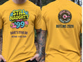 Personalised 90s Reloaded Big Weekender Tee — yellow tee, front and back view