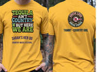 Personalised Country Weekender Unisex Tee — yellow tee, front and back view