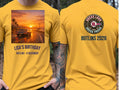 Personalised We Love the 70s Big Weekender Tee — yellow tee, front and back view