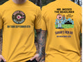 Personalised Weekender Unisex Tee — yellow tee, front and back view