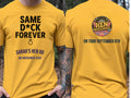Personalised Weekender Unisex Tee — yellow tee, front and back view