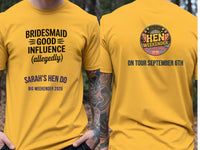 Personalised Weekender Unisex Tee — yellow tee, front and back view