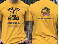 Personalised Weekender Unisex Tee — yellow tee, front and back view