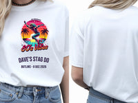 Personalised Ultimate '80s Big Weekender Tee — white tee, front and back view