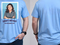 Retro Weekender Tee — Custom Travel Poster T-Shirt From Your Photo — carolina blue tee, front and back view