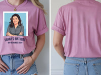Retro Weekender Tee — Custom Travel Poster T-Shirt From Your Photo — azalea tee, front and back view