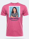 Retro Weekender Tee — Custom Travel Poster T-Shirt From Your Photo — pink tee, front view