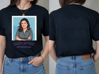 Retro Weekender Tee — Custom Travel Poster T-Shirt From Your Photo — black tee, front and back view