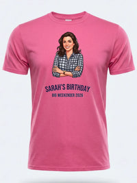 Cartoon Me Tee — Turn Your Photo Into a Custom Cartoon T-Shirt — pink tee, front view