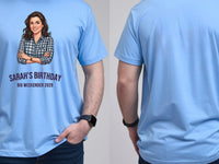 Cartoon Me Tee — Turn Your Photo Into a Custom Cartoon T-Shirt — carolina blue tee, front and back view