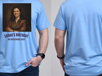 Absolute Legend Tee — Custom Oil Painting Portrait T-Shirt — carolina blue tee, front and back view