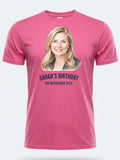 Watercolour Portrait Tee — Custom Painted Photo T-Shirt — pink tee, front view