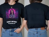 VHS Hero Tee — Ultimate 80s Weekender Custom Photo T-Shirt — black tee, front and back view
