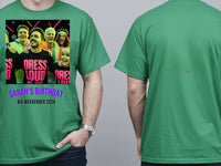 Rave Flyer Tee — 90s Reloaded Weekender Custom Photo T-Shirt — irish green tee, front and back view