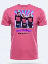 MySpace Icon Tee — Back to 2000s Weekender Custom Photo T-Shirt — pink tee, front view