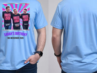 MySpace Icon Tee — Back to 2000s Weekender Custom Photo T-Shirt — carolina blue tee, front and back view