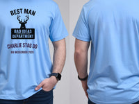 Personalised Weekender Unisex Tee — carolina blue tee, front and back view