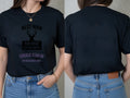Personalised Weekender Unisex Tee — black tee, front and back view