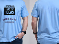 Personalised Weekender Unisex Tee — carolina blue tee, front and back view