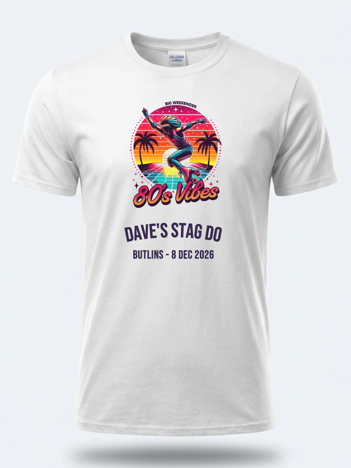 Personalised Ultimate '80s Big Weekender Tee — white tee, front view