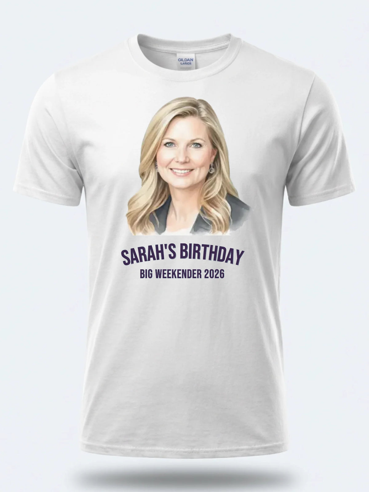 Watercolour Portrait Tee — Custom Painted Photo T-Shirt — white tee, front view