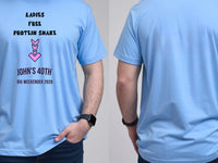Personalised Banter Tee — carolina blue tee, front and back view