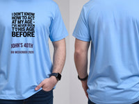 Personalised Banter Tee — carolina blue tee, front and back view