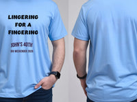 Personalised Banter Tee — carolina blue tee, front and back view