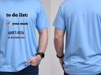 Personalised Banter Tee — carolina blue tee, front and back view