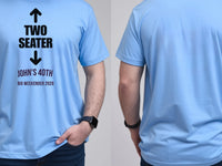 Personalised Banter Tee — carolina blue tee, front and back view
