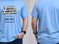 Personalised Banter Tee — carolina blue tee, front and back view