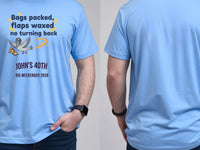 Personalised Banter Tee — carolina blue tee, front and back view