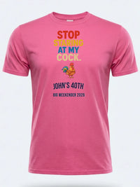 Personalised Banter Tee — pink tee, front view